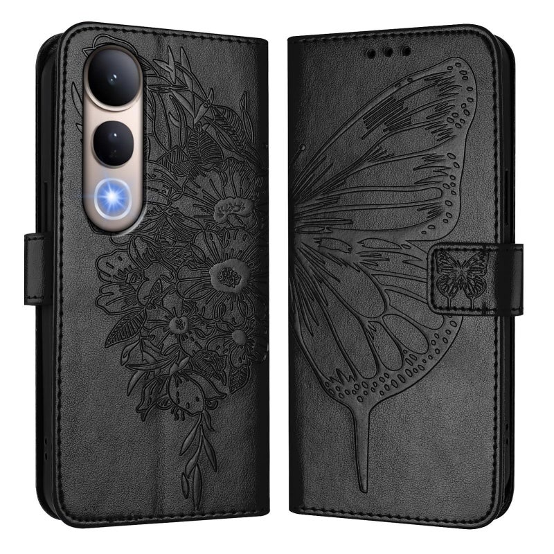 BURAQ Case Cover For vivo V50 Lite 5G Embossed Butterfly Leather Phone Case(Black) - Image 2