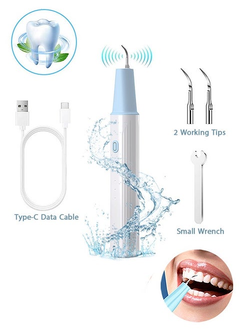 Electric Dental Calculus Remover with LED Light, Plaque Remover, Ultrasonic Vibration Scalers (Blue)