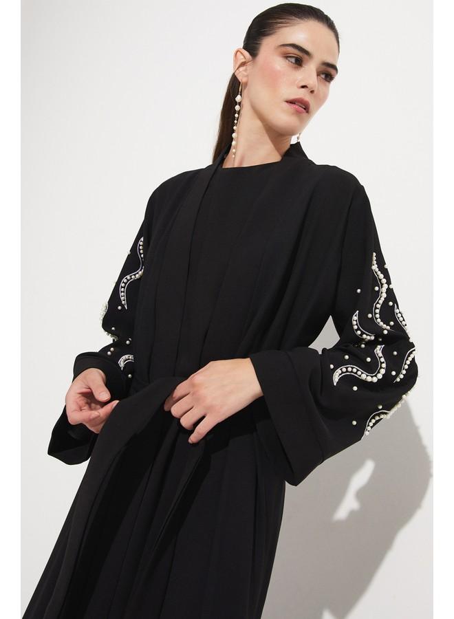 جون عباية جين ستون بتفاصيل انسيابية سوداء - Image 3