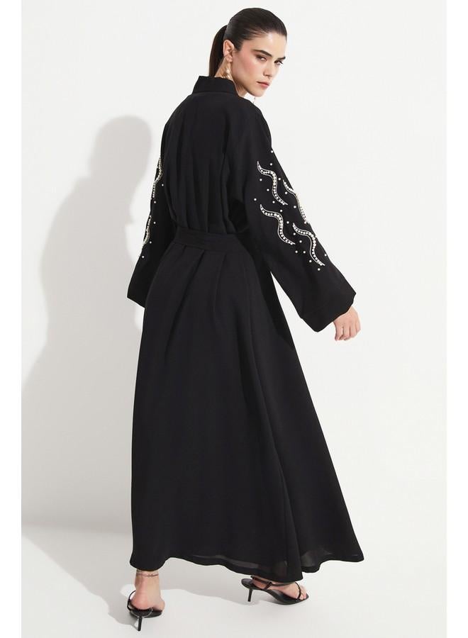 جون عباية جين ستون بتفاصيل انسيابية سوداء - Image 4