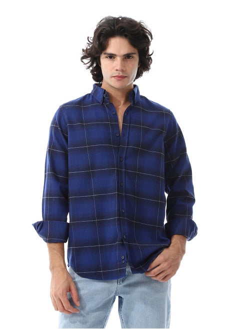 Gingham Pattern Long Sleeves Shirt_ Shades Of Blue