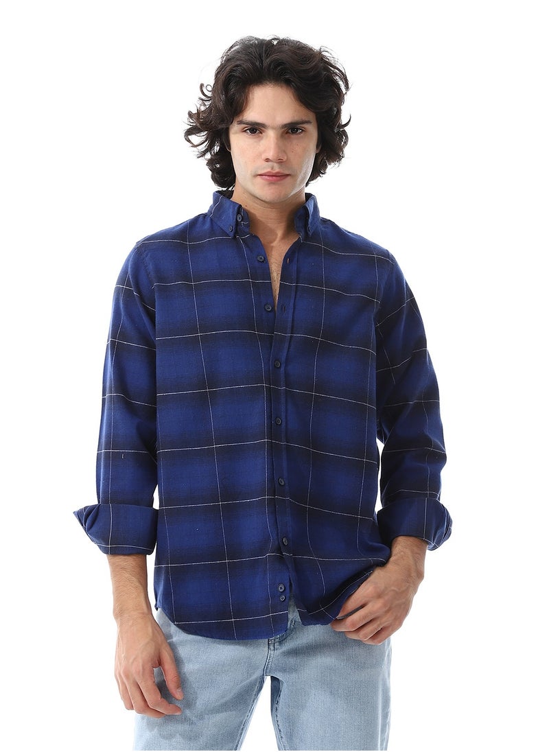 Gingham Pattern Long Sleeves Shirt_ Shades Of Blue