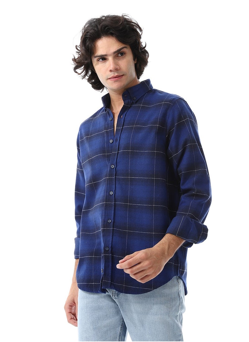 Gingham Pattern Long Sleeves Shirt_ Shades Of Blue