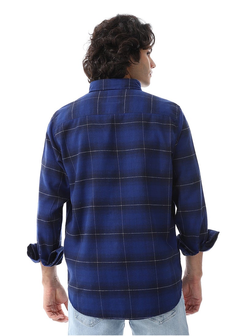 Gingham Pattern Long Sleeves Shirt_ Shades Of Blue