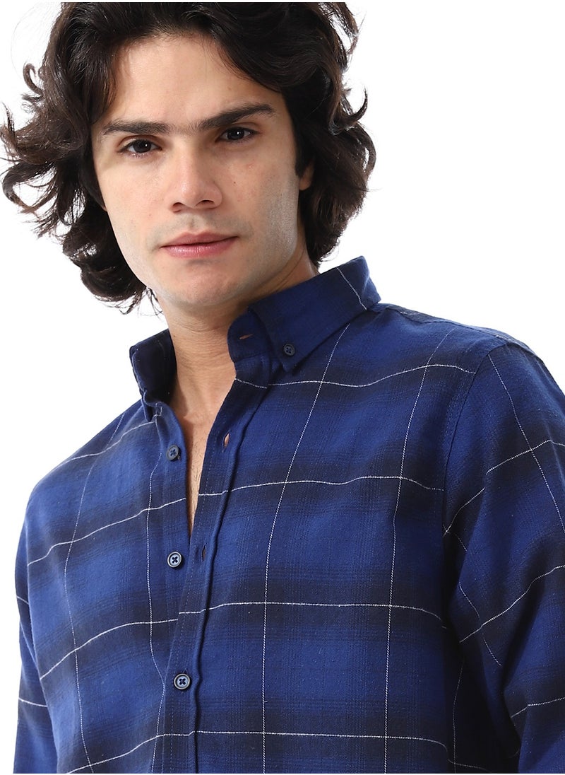 Gingham Pattern Long Sleeves Shirt_ Shades Of Blue