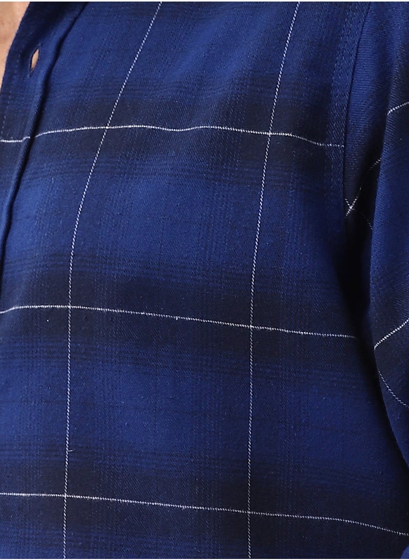 Gingham Pattern Long Sleeves Shirt_ Shades Of Blue