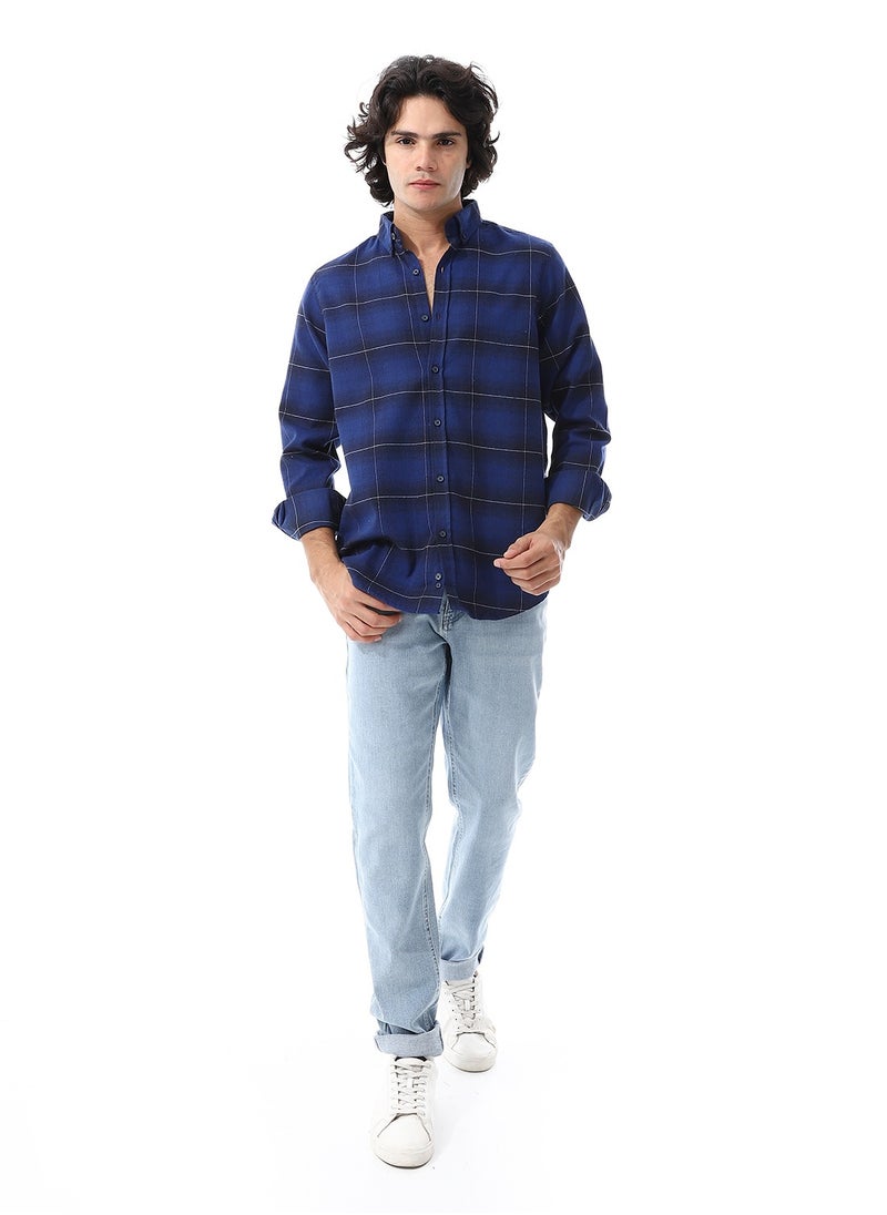 Gingham Pattern Long Sleeves Shirt_ Shades Of Blue