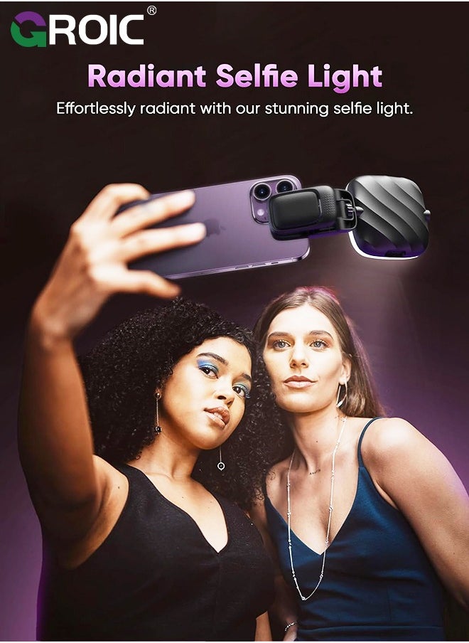 GROIC - Selfie Light for iPhone- Rechargeable LED Phone Light Clip with 3 Light Modes, Portable Light for TikTok, Makeup, Vlog, Selfie, Live Stream, for iPhone, Android, iPad, Laptop - Image 1