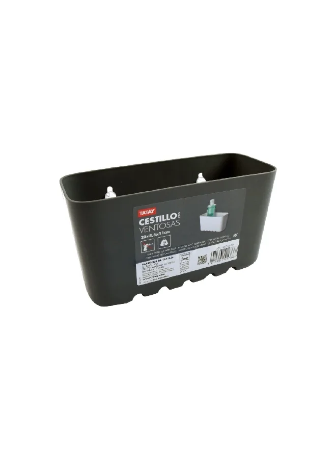 TATAY Strong and Durable High Quality Polypropylene Suction Bathroom Storage Basket Dark Grey 19.8 x 10.8 x 9.2 cm 4520100