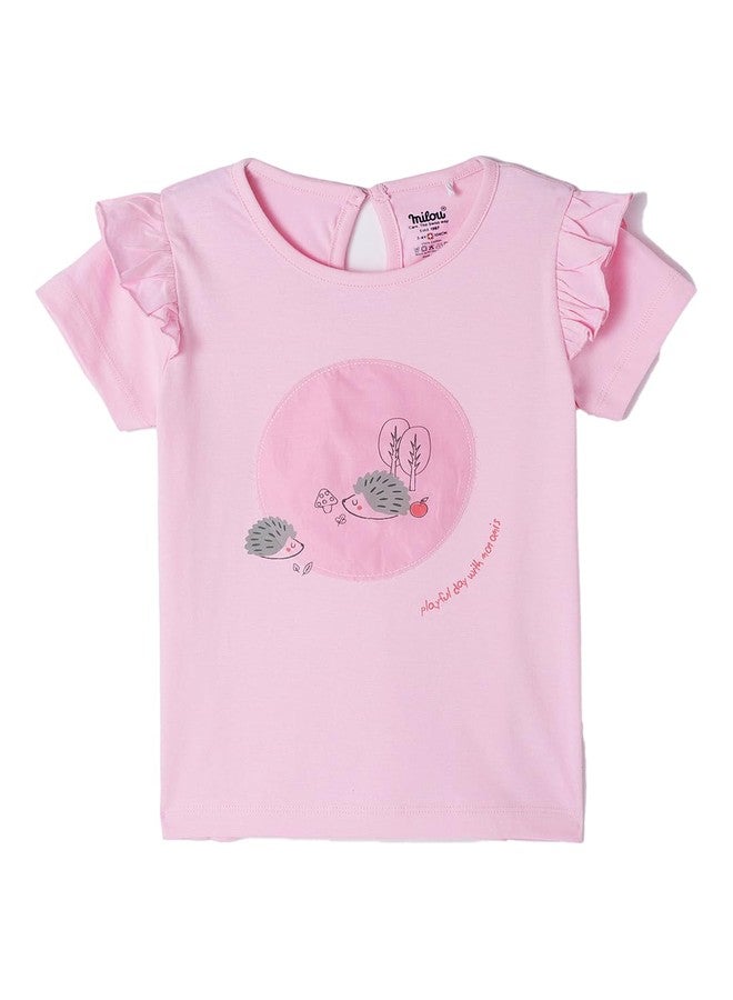 Milou Cotton Short Sleeve Printed Solid Tshirt - Pink - Image 1