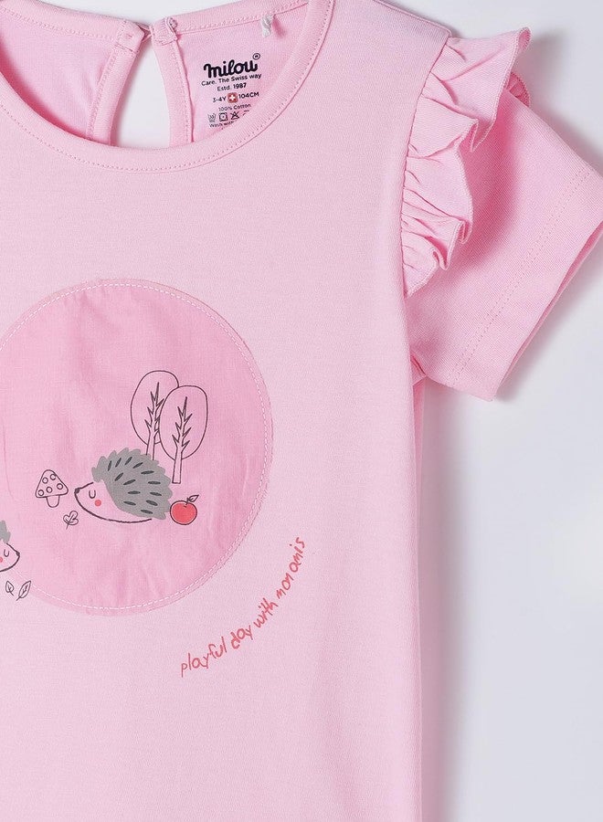Milou Cotton Short Sleeve Printed Solid Tshirt - Pink - Image 4