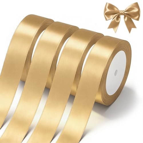 Tiergrade Gold Satin Ribbon 1 Inch x 4 Rolls Gold Wide Satin Fabric Ribbon for Gift Packaging, Christmas, Wedding, Flower Bouquet, Holiday Party, Invitation - Image 1
