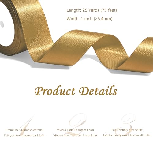 Tiergrade Gold Satin Ribbon 1 Inch x 4 Rolls Gold Wide Satin Fabric Ribbon for Gift Packaging, Christmas, Wedding, Flower Bouquet, Holiday Party, Invitation - Image 2