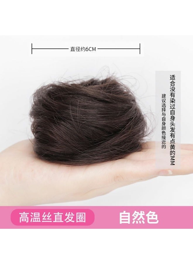 Generic Xuchang Synthetic Hair Bun Band Elastic PonytailChemical Fiber straight hair ring-Brown Black Chemical Fiber straight hair ring-Brown Black 