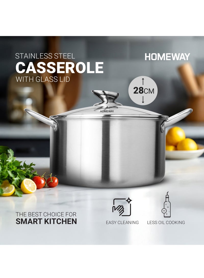 Homeway 28CM Stainless Steel Honeycomb Casserole with Lid – Nonstick, Induction & Gas Compatible With Super Durable&Highly Scratch Resistent - Image 1