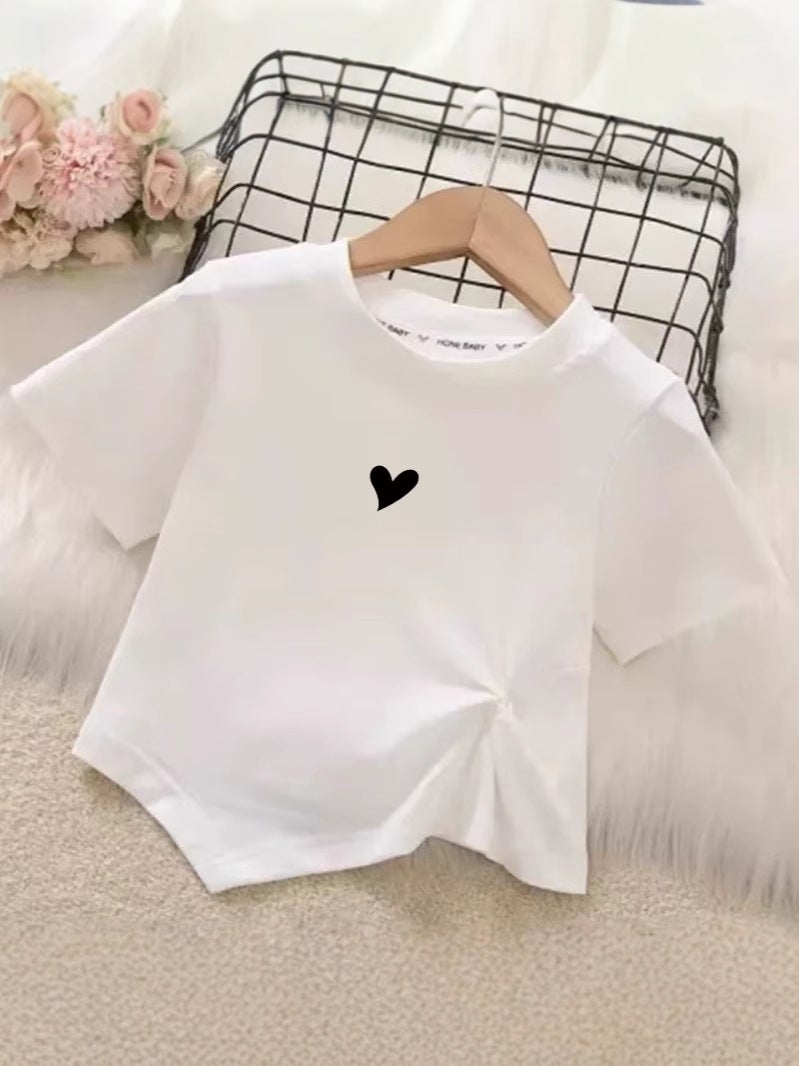 Girls' Short-Sleeved T-Shirt Summer Clothes Irregular Children'S Pleated Top Clothes Middle And Big Children'S Girls Base Shirt - Image 3