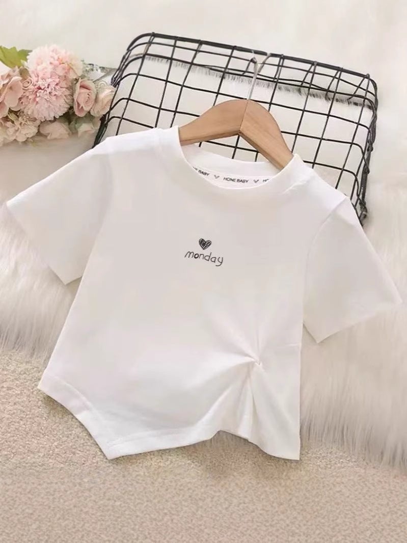 Girls' Short-Sleeved T-Shirt Summer Clothes Irregular Children'S Pleated Top Clothes Middle And Big Children'S Girls Base Shirt - Image 2