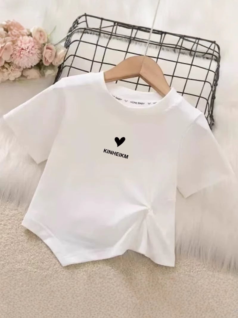 Girls' Short-Sleeved T-Shirt Summer Clothes Irregular Children'S Pleated Top Clothes Middle And Big Children'S Girls Base Shirt - Image 4