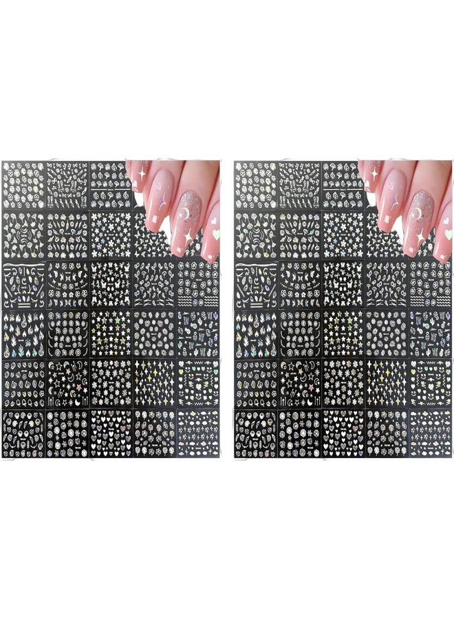 MAYCREATE® 30 Sheets Aurora Nail Art Stickers Decals Holographic Moon Star Self-Adhesive Design for DIY Acrylic Nails Decoration Accessories Women Girls 60PCS - Image 1