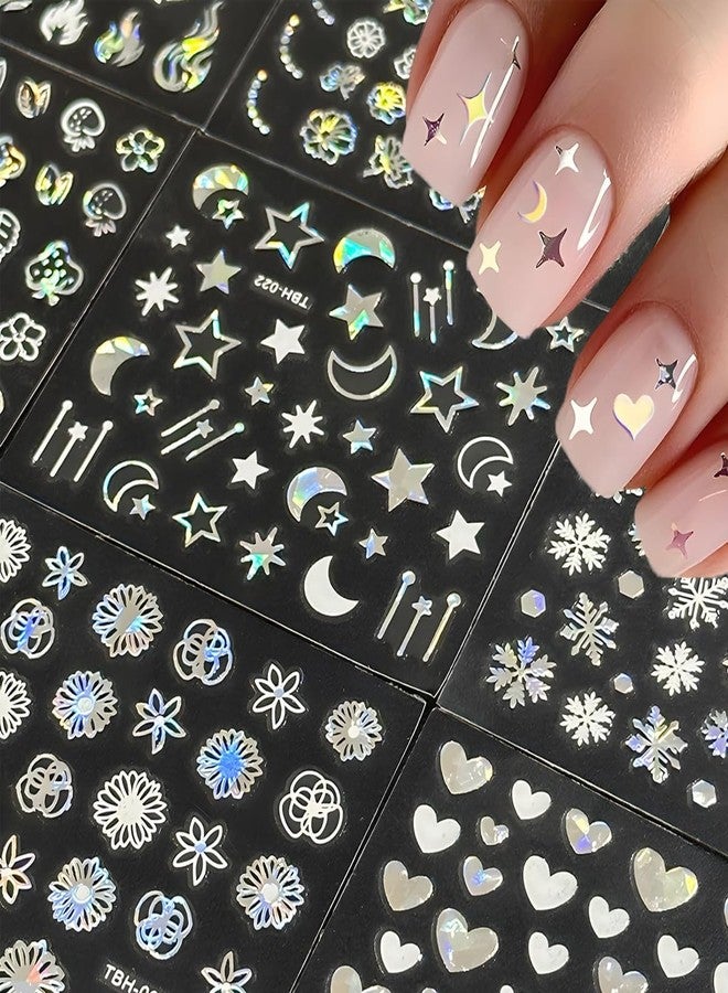 MAYCREATE® 30 Sheets Aurora Nail Art Stickers Decals Holographic Moon Star Self-Adhesive Design for DIY Acrylic Nails Decoration Accessories Women Girls 60PCS - Image 5