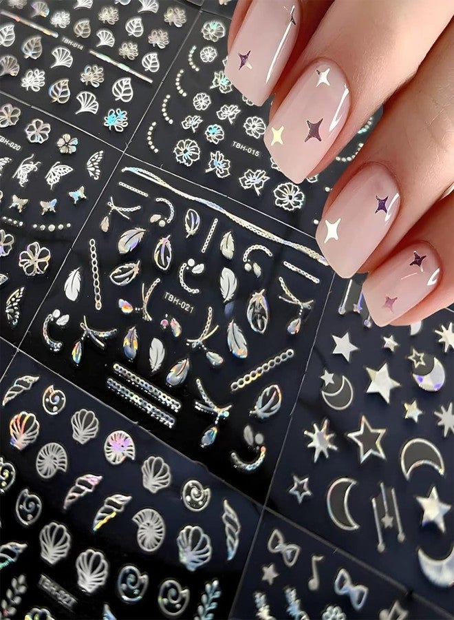 MAYCREATE® 30 Sheets Aurora Nail Art Stickers Decals Holographic Moon Star Self-Adhesive Design for DIY Acrylic Nails Decoration Accessories Women Girls 60PCS - Image 4