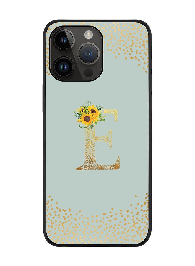 Rugged Black edge case for Apple iPhone 14 Pro Max Slim fit Soft Case Flexible Rubber Edges Anti Drop TPU Gel Thin Cover - Custom Monogram Initial Letter Floral Pattern Alphabet - E (Light Grey )