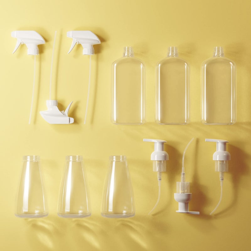 Clean Revolution Clean Revolution Reusable Packaging Kit | 3 Plastic Trigger Spray Bottles + 3 Foaming Hand Soap Bottles, Total 6 Count (Pack of 1), Clear (CR-RPK-318315-EMPTY)  - Image 2