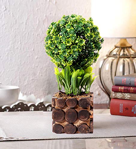 Litleo Artificial Plant with Handmade Wooden Pot for Home Office Gift Home Decoration Flower Multicolour