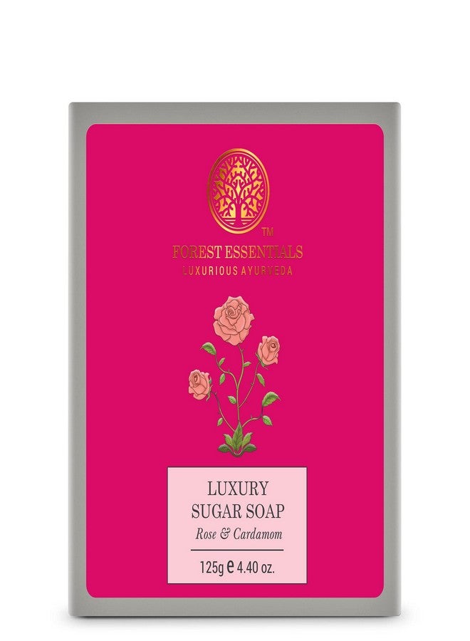 Forest Essentials Luxury Sugar Soap Rose and Cardamom|Sulphate-Free Formula|Bar Soap For Men And Women|125 g - Image 1