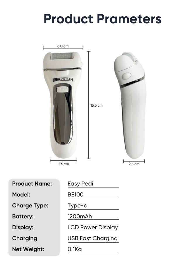 JC BUCKMAN - JC BUCKMAN Easy Pedi, Electric Foot Callus Remover Kit , Rechargeable, Portable Electronic Foot File Pedicure Tools - Image 1