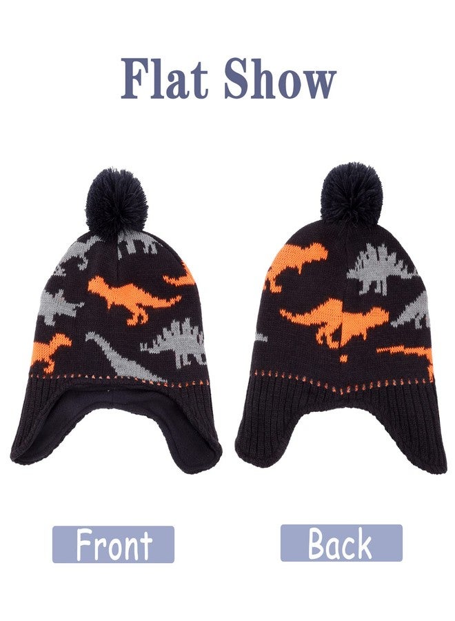 ACTLATI Winter Dinosaur Boy Winter Hat Scarf Mittens Set Warm Beanies Earflap Fleece Pompom Lining Cap for Toddler Kids - Image 5