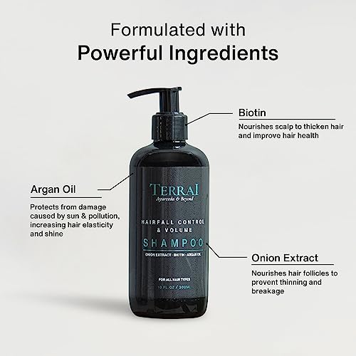Terrai Biotin, Onion Extract & Argan Oil Hair Fall Control Shampoo for Men & Women | Promotes Hair Growth & Volume | Prevents HairFall | DHT Blocker Shampoo | Sulfate & Paraben Free - 300 ml - Image 3