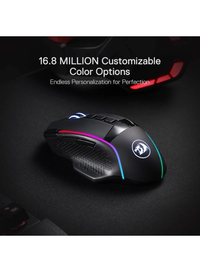 ريدراجون M991 إصدار ENLIGHTMENT برو ، ماوس ألعاب RGB لاسلكي ، 26000 DPI ، 3 أوضاع اتصال لضمان استجابة سريعة ودقيقة ، 9 أزرار قابلة للبرمجة ، للاستخدام على الكمبيوتر الشخصي واللابتوب في المنزل والمكتب - Image 2