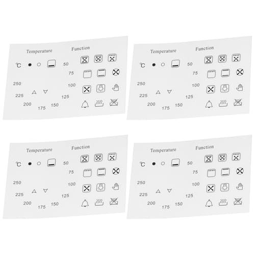 Create idea 4Pcs Oven Temperature and Function Dial Sticker Set 50–250°C + 18 Symbol Decals Laminated Vinyl Replacements, Clear with Black Print - Image 1