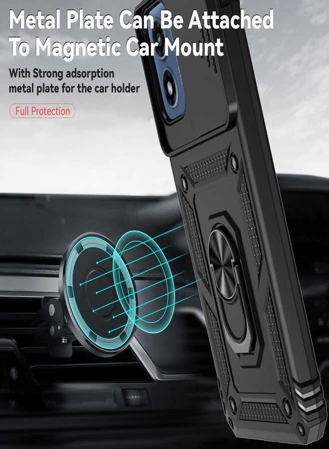 PUSHIMEI for Motorola Moto G 5G 2024 Case with Slide Camera Cover HD Screen Protector [Military Grade Drop Tested] Magnetic Ring Holder Kickstand Protective Phone Case for Motorola Moto G 5G 2024, Black - Image 3