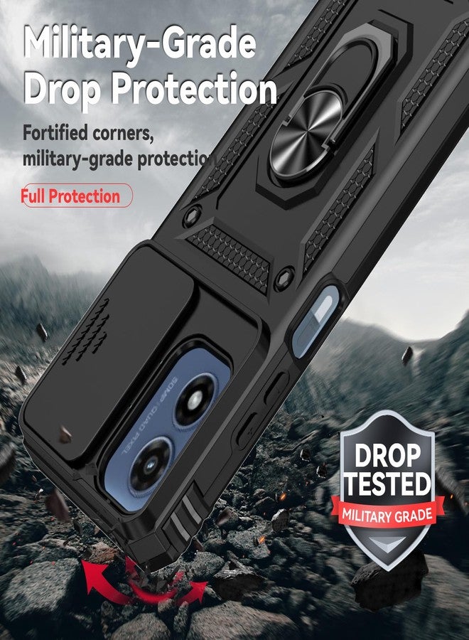 PUSHIMEI for Motorola Moto G 5G 2024 Case with Slide Camera Cover HD Screen Protector [Military Grade Drop Tested] Magnetic Ring Holder Kickstand Protective Phone Case for Motorola Moto G 5G 2024, Black - Image 5