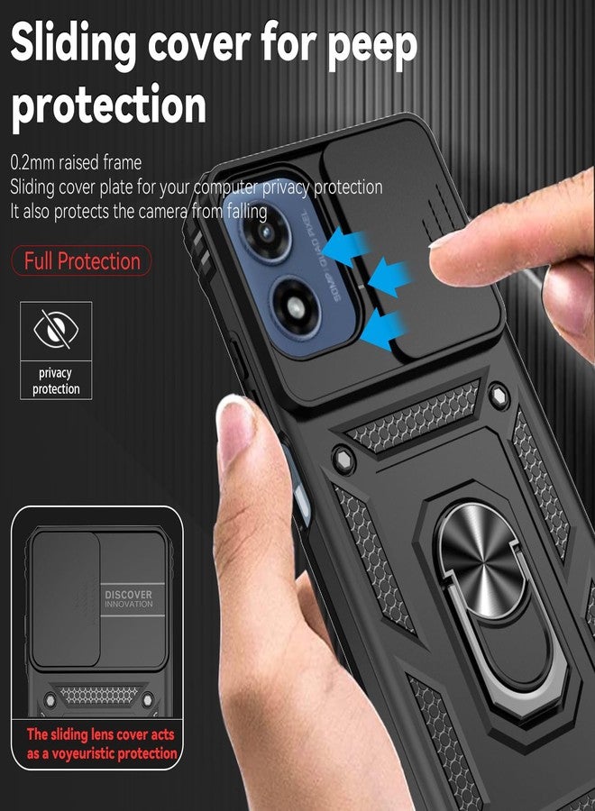PUSHIMEI for Motorola Moto G 5G 2024 Case with Slide Camera Cover HD Screen Protector [Military Grade Drop Tested] Magnetic Ring Holder Kickstand Protective Phone Case for Motorola Moto G 5G 2024, Black - Image 4