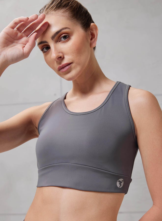 تكنوسبورت حمالة صدر رياضية مبطنة بدون أسلاك بتفاصيل شعار رمادي - Image 1