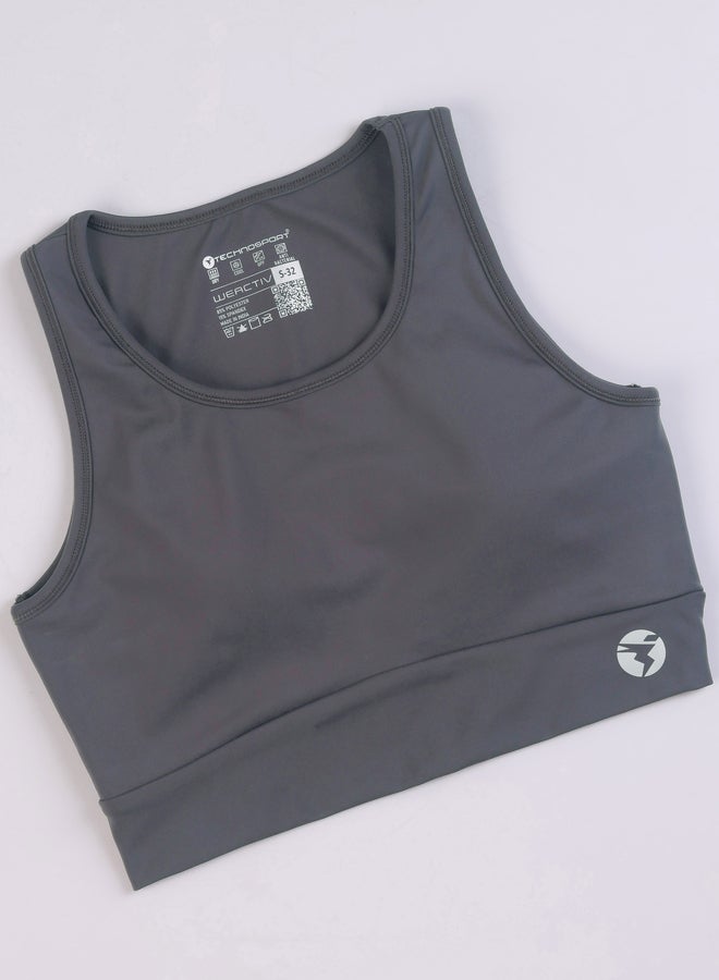 تكنوسبورت حمالة صدر رياضية مبطنة بدون أسلاك بتفاصيل شعار رمادي - Image 4