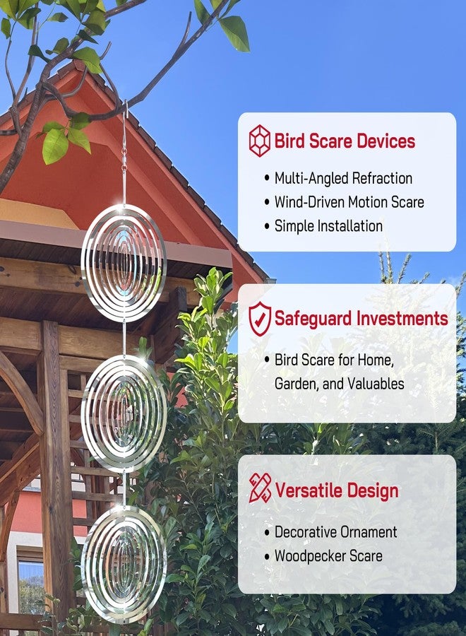 Factee Bird Scare Devices, 9 Pack 3D Stainless Steel Reflective Bird Scare Discs, Sparkly Wind Spinners Outdoor Garden Decor, Keep All Birds Away Woodpeckers Pigeons from Your House Garden Boat Orchard - Image 2