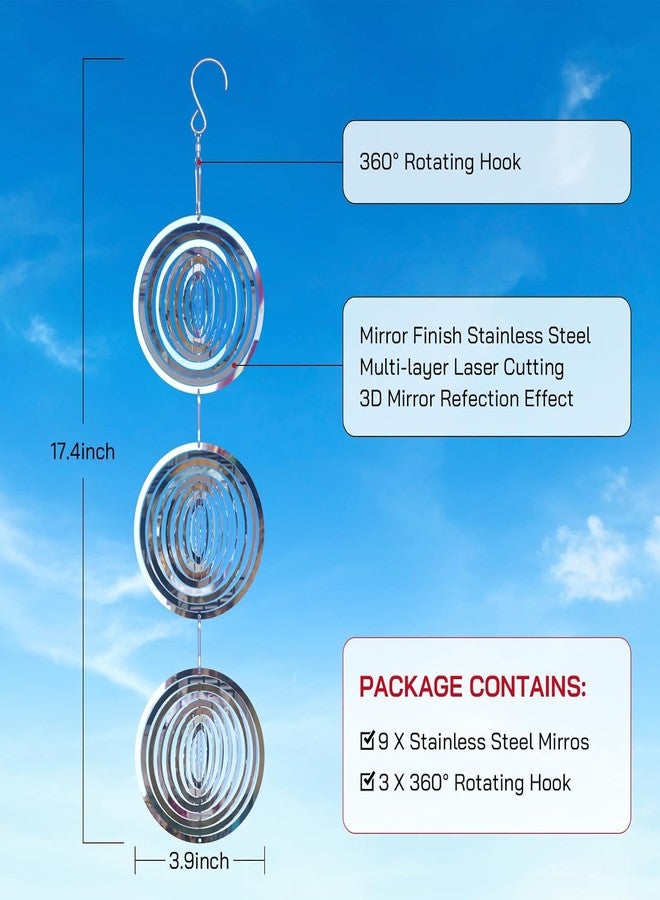 Factee Bird Scare Devices, 9 Pack 3D Stainless Steel Reflective Bird Scare Discs, Sparkly Wind Spinners Outdoor Garden Decor, Keep All Birds Away Woodpeckers Pigeons from Your House Garden Boat Orchard - Image 5