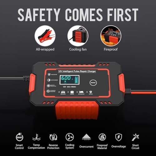 MURCY Car Battery Charger, 12V 6A Smart Battery Trickle Charger Automotive 12V Battery Maintainer Desulfator with Temperature Compensation for Car Truck Motorcycle Lawn Mower Marine Lead Acid Batteries - Image 4