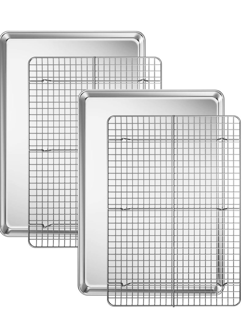 سوفام 2 ورقة خبز من نوع PCS مع مجموعة رف تبريد [ورقتان + رجلان]، نصف ورقة بسكويت من الفولاذ المقاوم للصدأ صينية فرن مع رف، 17.3 × 12.3 × 1 بوصة، خدمة ثقيلة، غير سامة، تنظيف سهل - Image 1