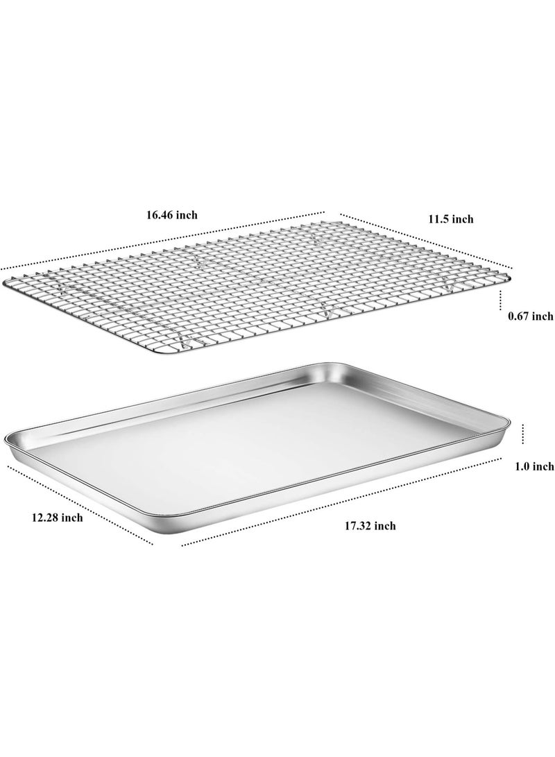 سوفام 2 ورقة خبز من نوع PCS مع مجموعة رف تبريد [ورقتان + رجلان]، نصف ورقة بسكويت من الفولاذ المقاوم للصدأ صينية فرن مع رف، 17.3 × 12.3 × 1 بوصة، خدمة ثقيلة، غير سامة، تنظيف سهل - Image 2