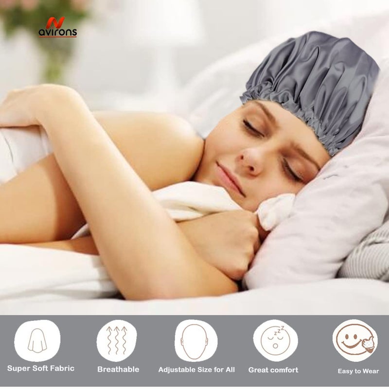 Avirons Fully Reversible Pure Satin Hair Bonnet Sleep Cap with Satin Sleeping Eye Mask | Adjustable Sleep Cap| Reversible Double Layer Sleep Cap| Protective Your Hair in Sleeping at Night - Image 2