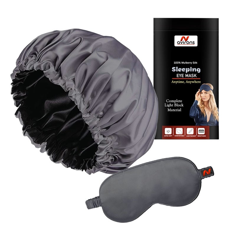 Avirons Fully Reversible Pure Satin Hair Bonnet Sleep Cap with Satin Sleeping Eye Mask | Adjustable Sleep Cap| Reversible Double Layer Sleep Cap| Protective Your Hair in Sleeping at Night - Image 1