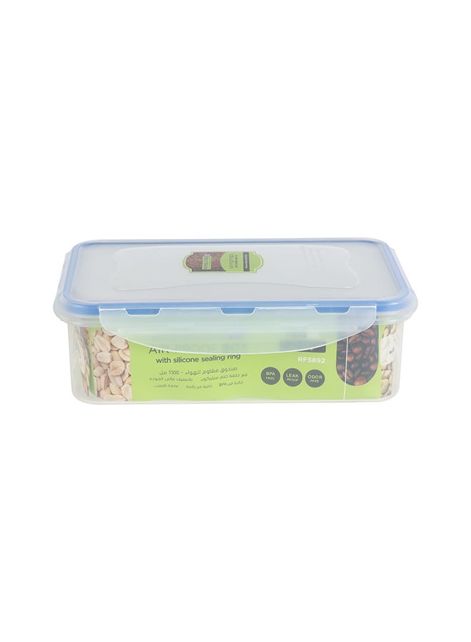 Royalford Airproof Box With Silicone Sealing Ring, Premium Quality Plastic Ware 1100 Ml, 20.5 X 13.2 X 6.5 Cm Clear With Blue 1100ml - Image 2