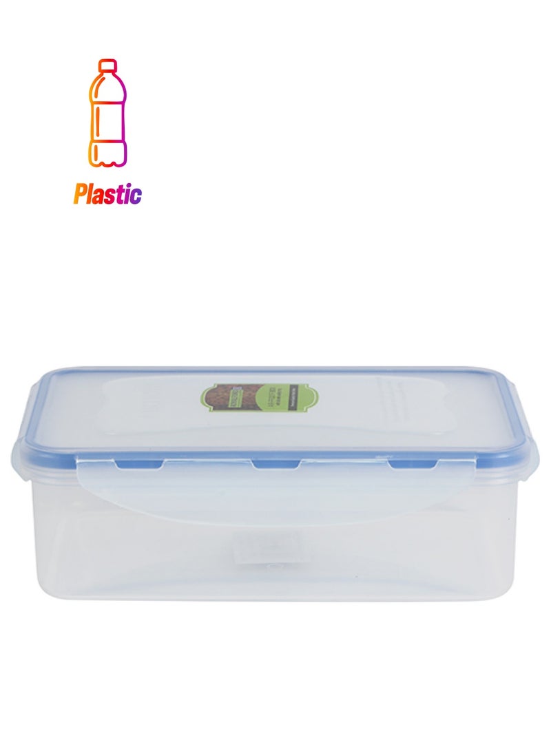 Royalford Airproof Box With Silicone Sealing Ring, Premium Quality Plastic Ware 1100 Ml, 20.5 X 13.2 X 6.5 Cm Clear With Blue 1100ml - Image 1