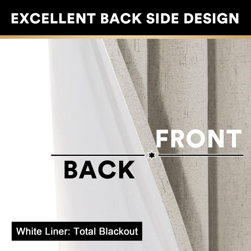 PrinceDeco Linen Blackout Curtains for Bedroom/Living Room 100% Black Out Curtains 96 Inch Long 2 Panels Set Linen Look Room Darkening Thermal curtains with White Liner Backing for Nursery Decor,Stone - Image 5