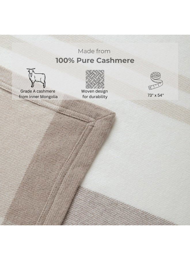Jet&Bo 100% Pure Cashmere Throw Blanket for Couch, Sofa & Bed, Ultra Soft Woven Cashmere Blanket Throw, Large Full Size 73” x 54”, Off-White, Beige, Brown, Stripe Pattern - Image 4